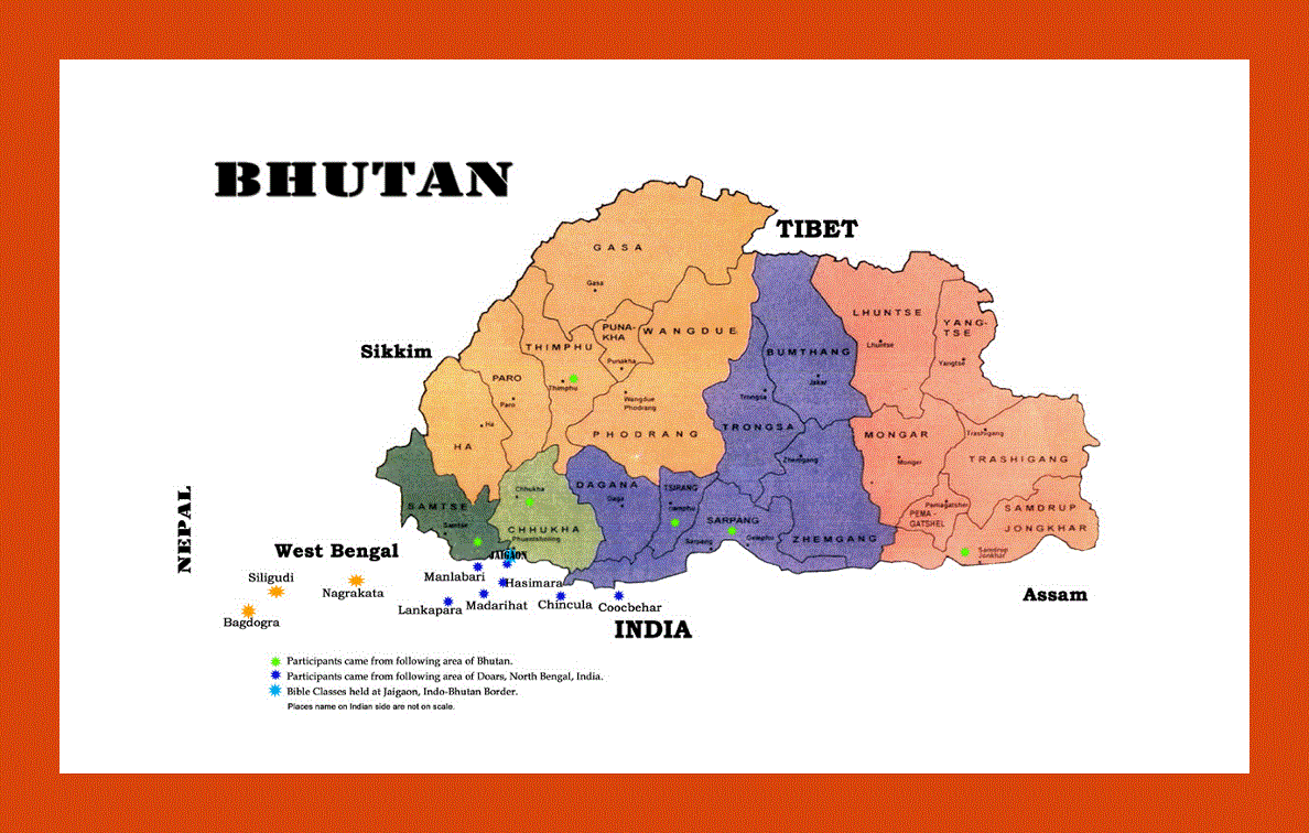 Administrative map of Bhutan