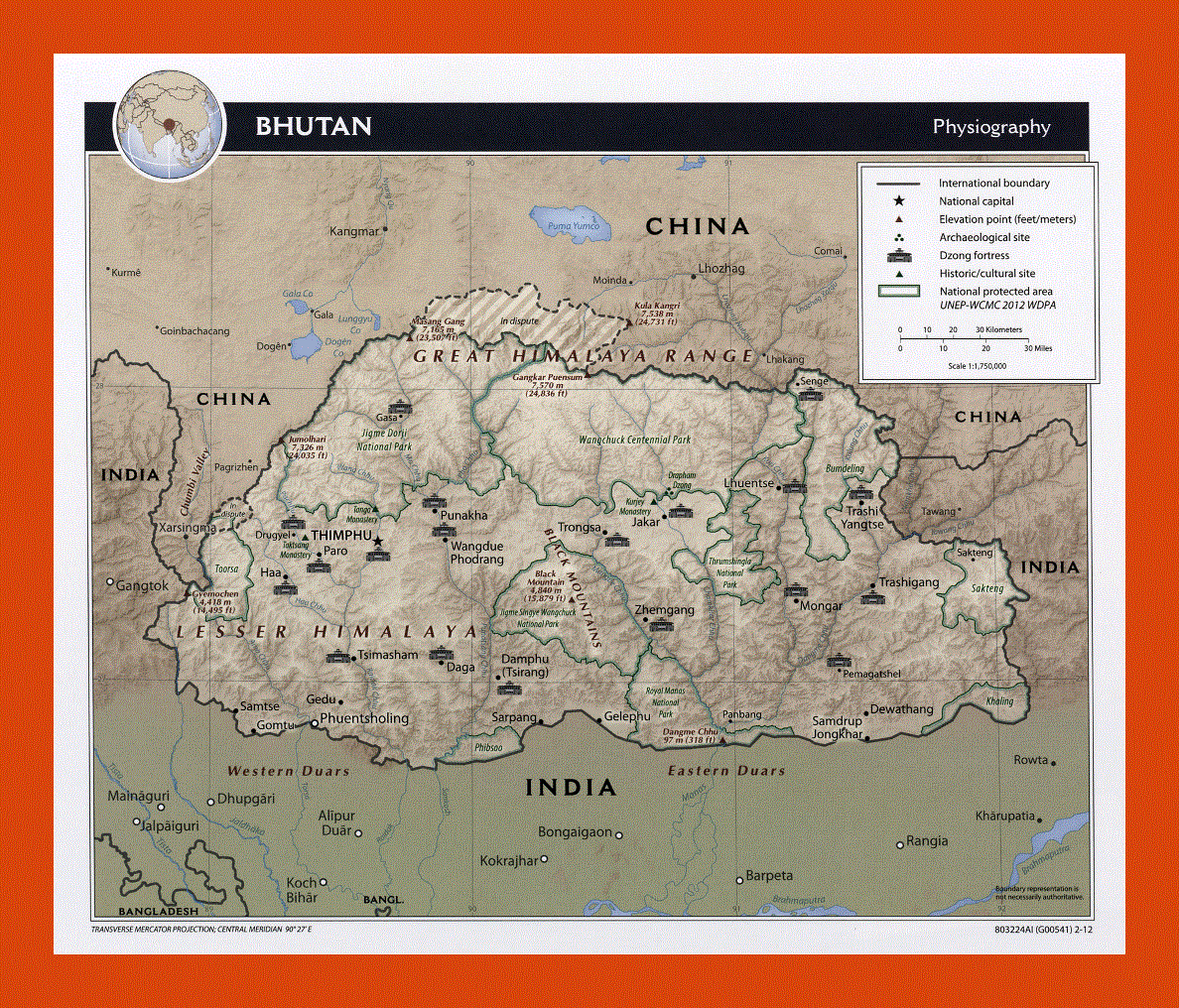 Physiography map of Bhutan - 2012