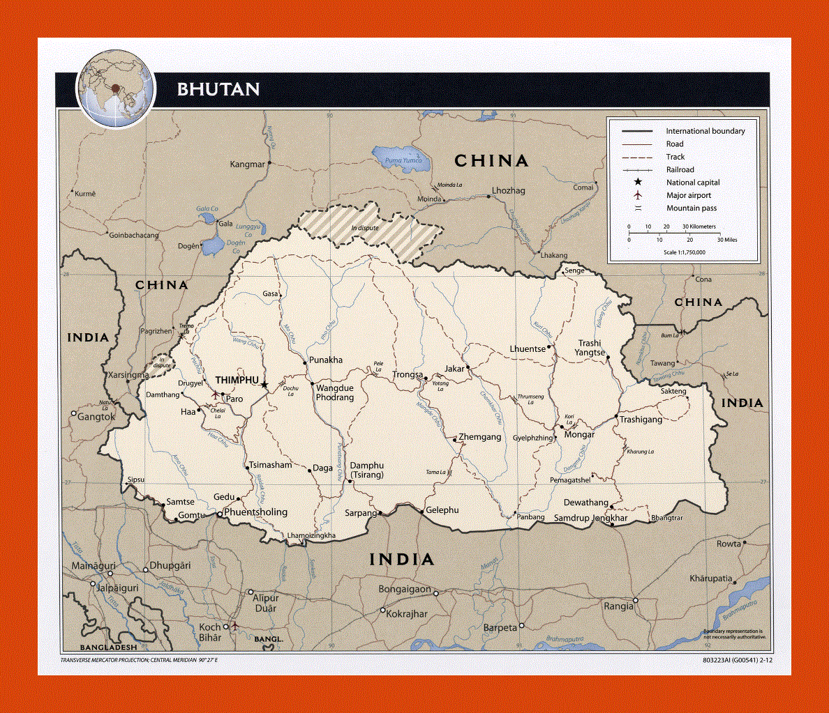 Political map of Bhutan - 2012