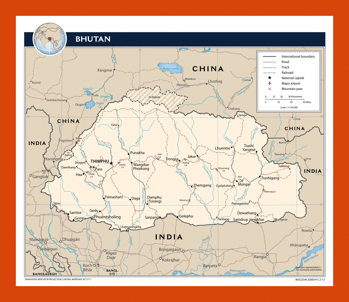 Political map of Bhutan - 2012