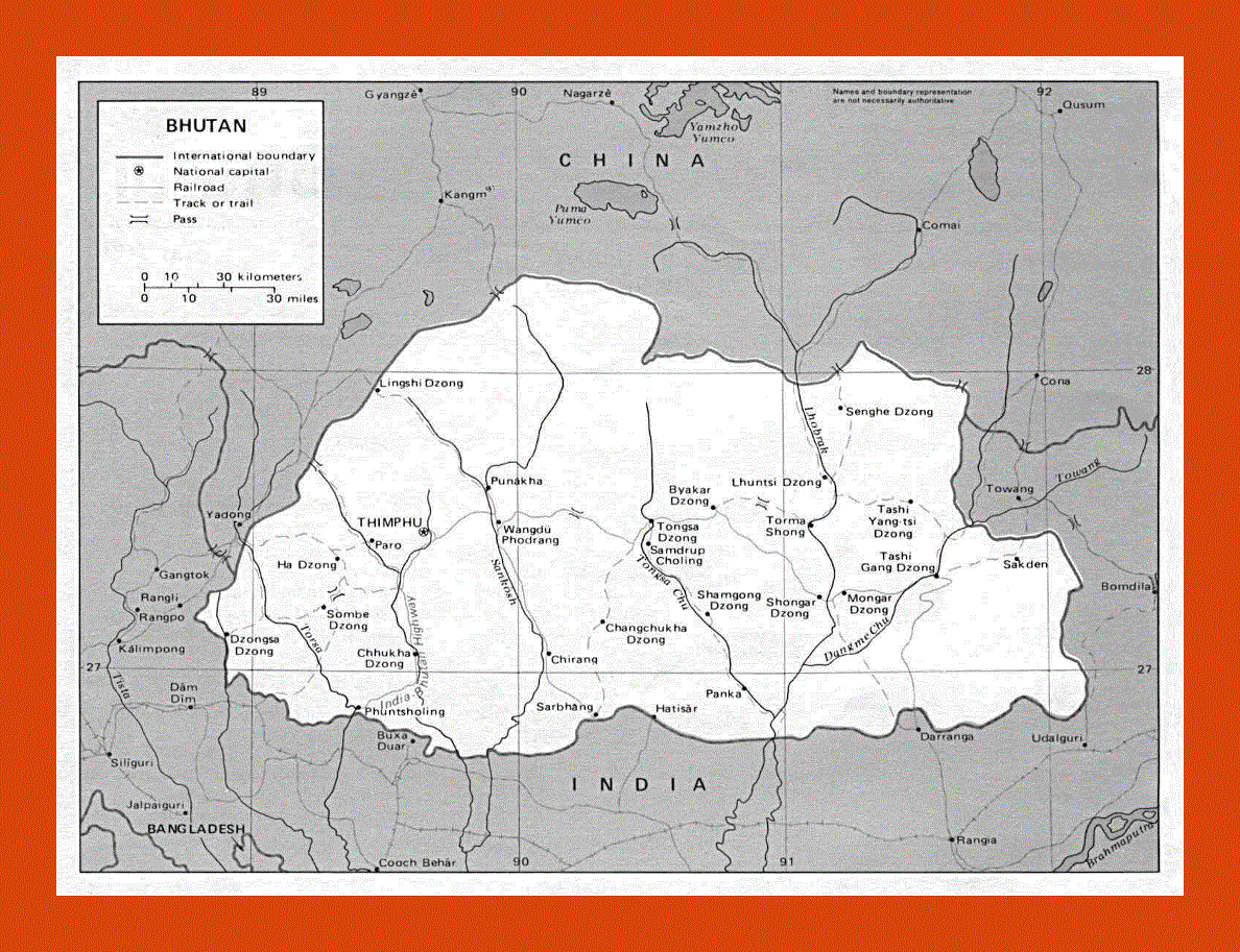 Political map of Bhutan