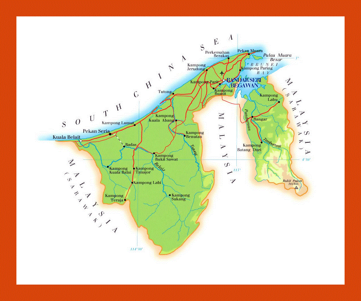 Elevation map of Brunei