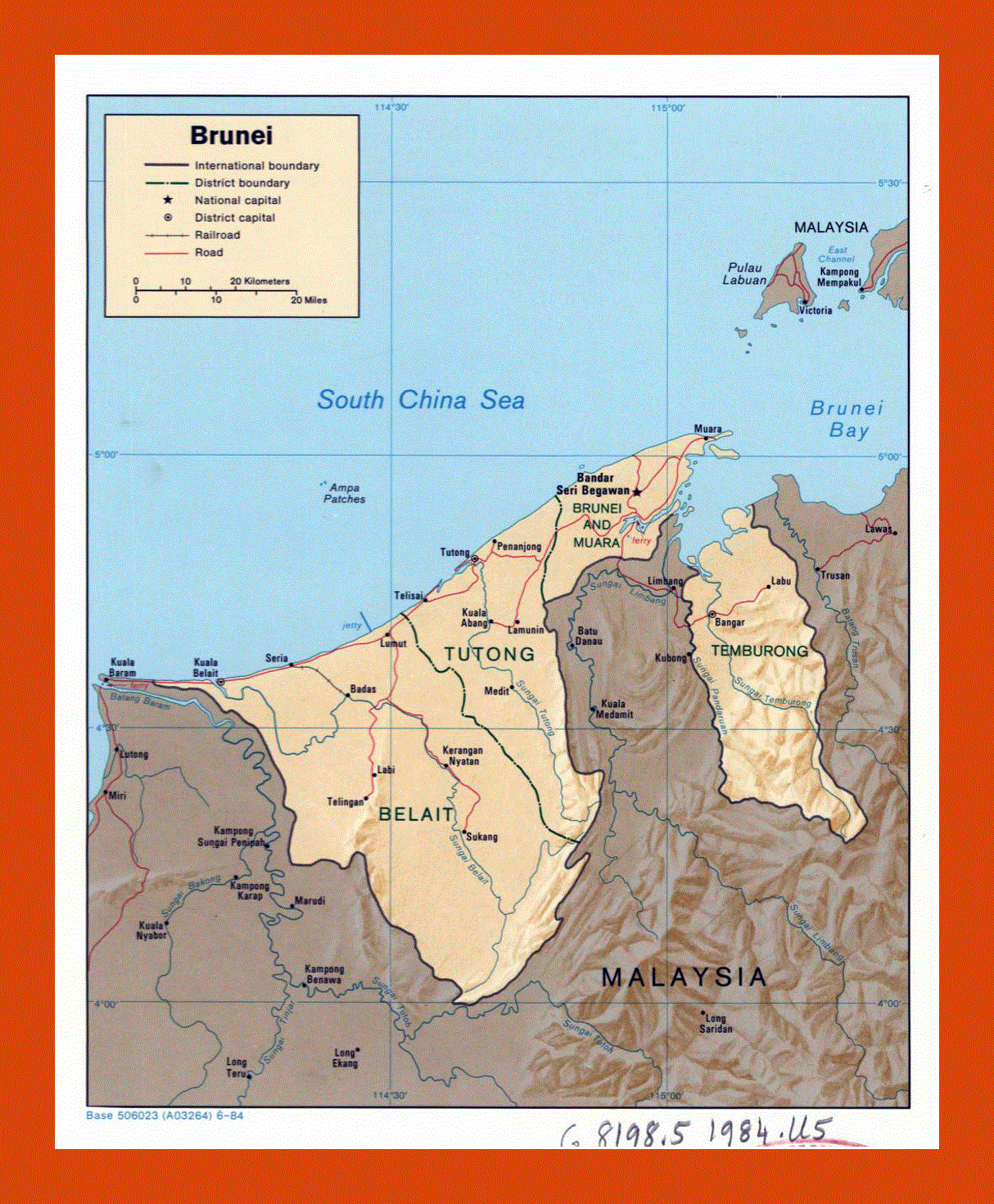 Political and administrative map of Brunei - 1984