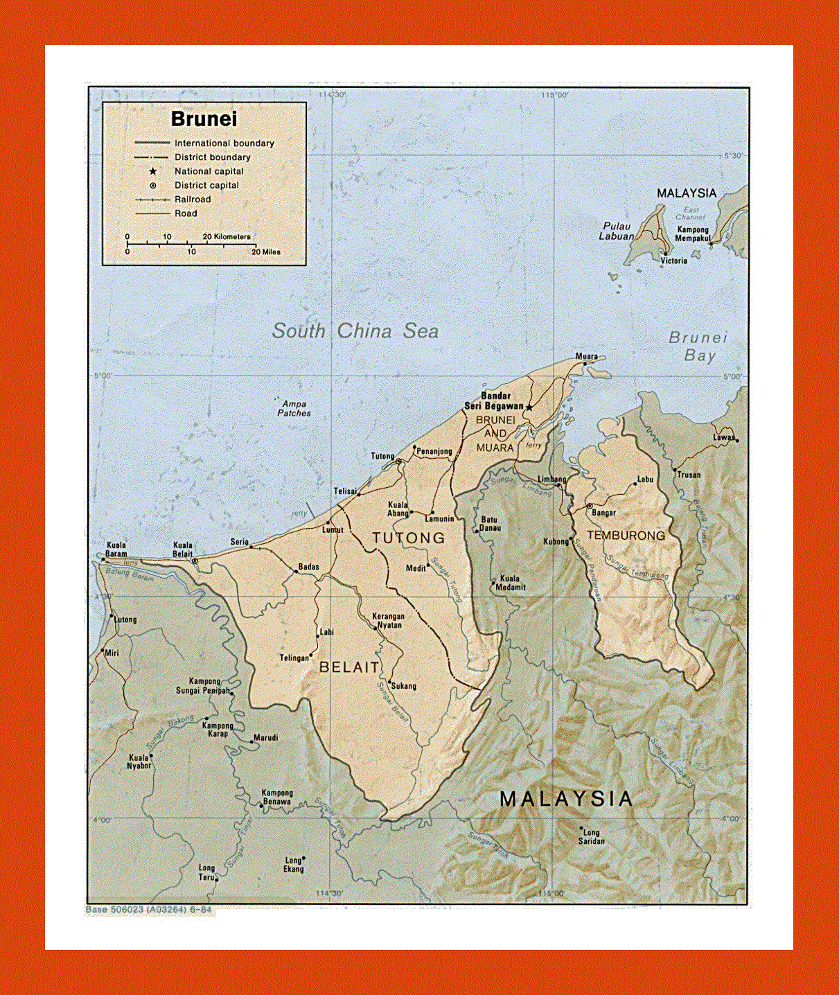 Political and administrative map of Brunei - 1984