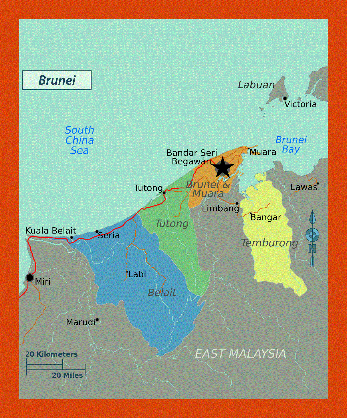 Regions map of Brunei