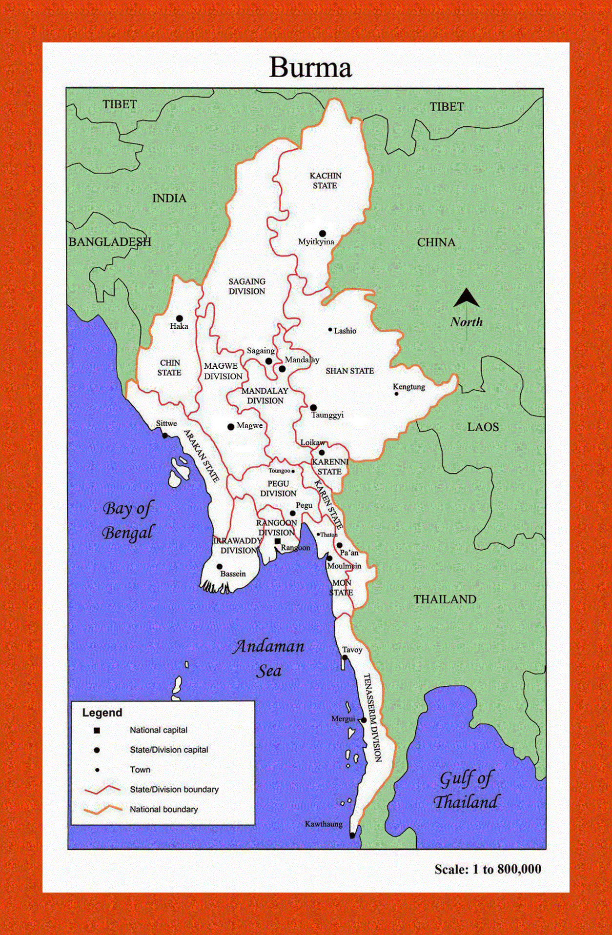 Administrative map of Burma