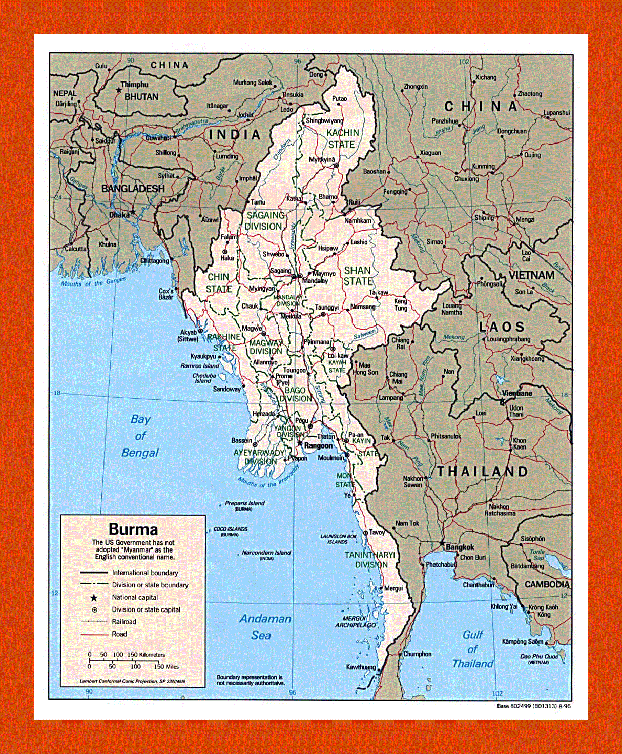 Political and administrative map of Burma - 1996