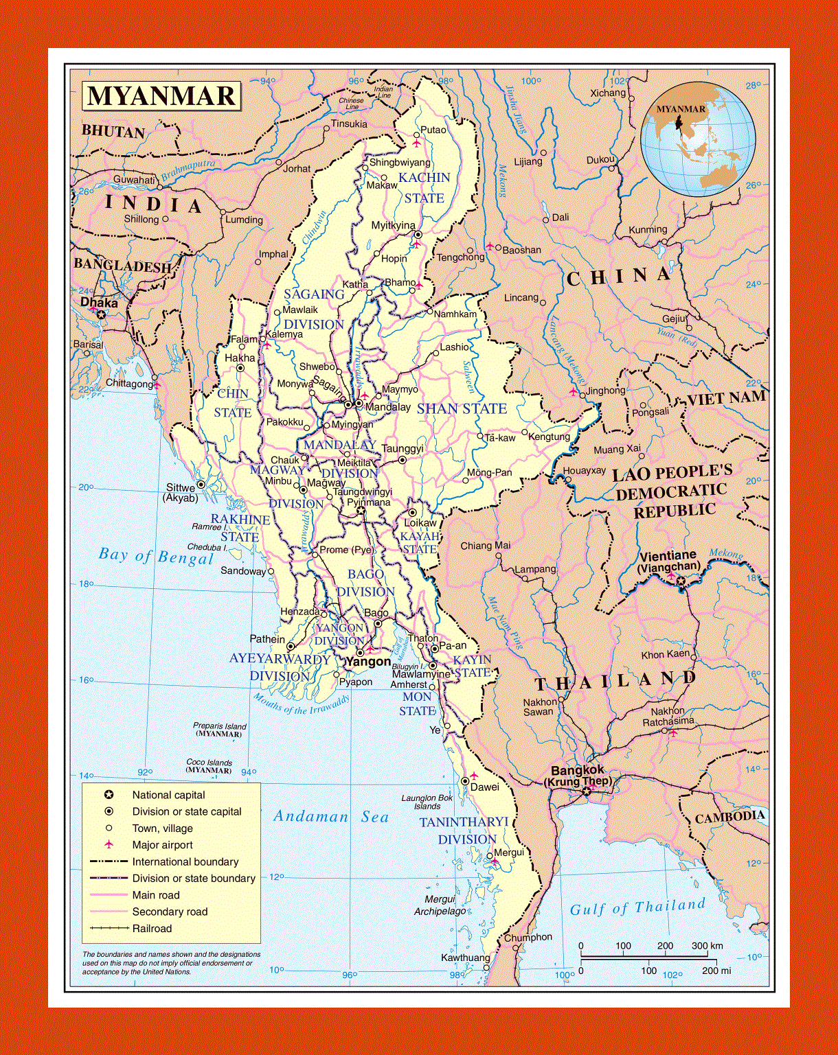 Political and administrative map of Burma