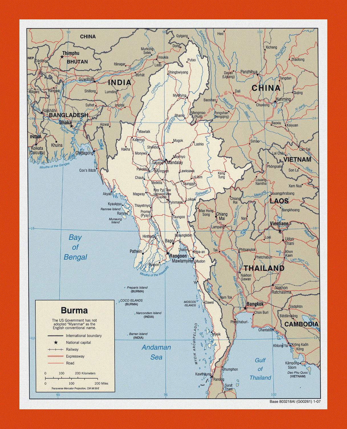 Political map of Burma (Myanmar) - 2007