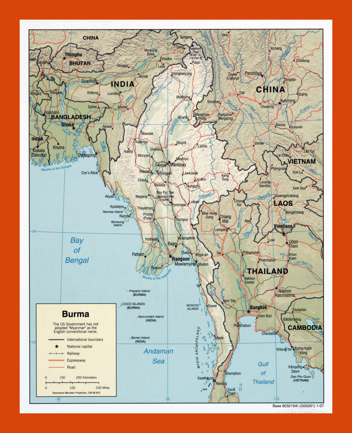 Political map of Burma (Myanmar) - 2007