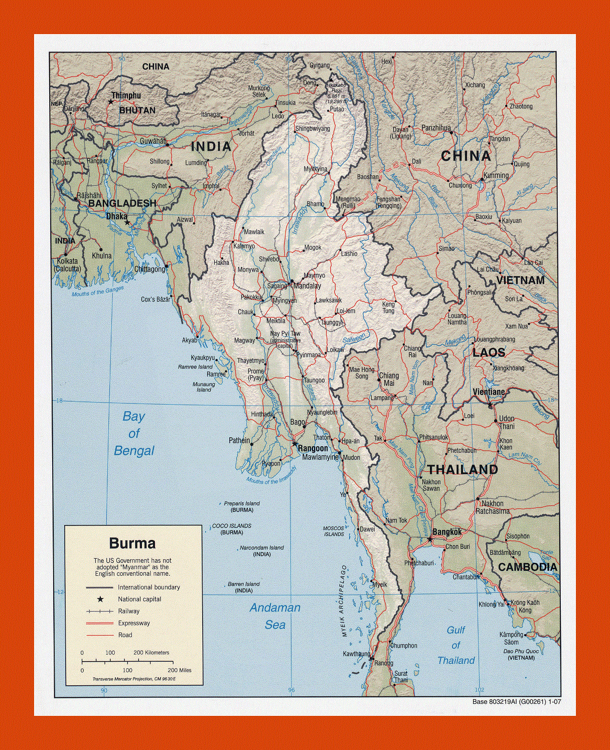 Political map of Burma (Myanmar) - 2007