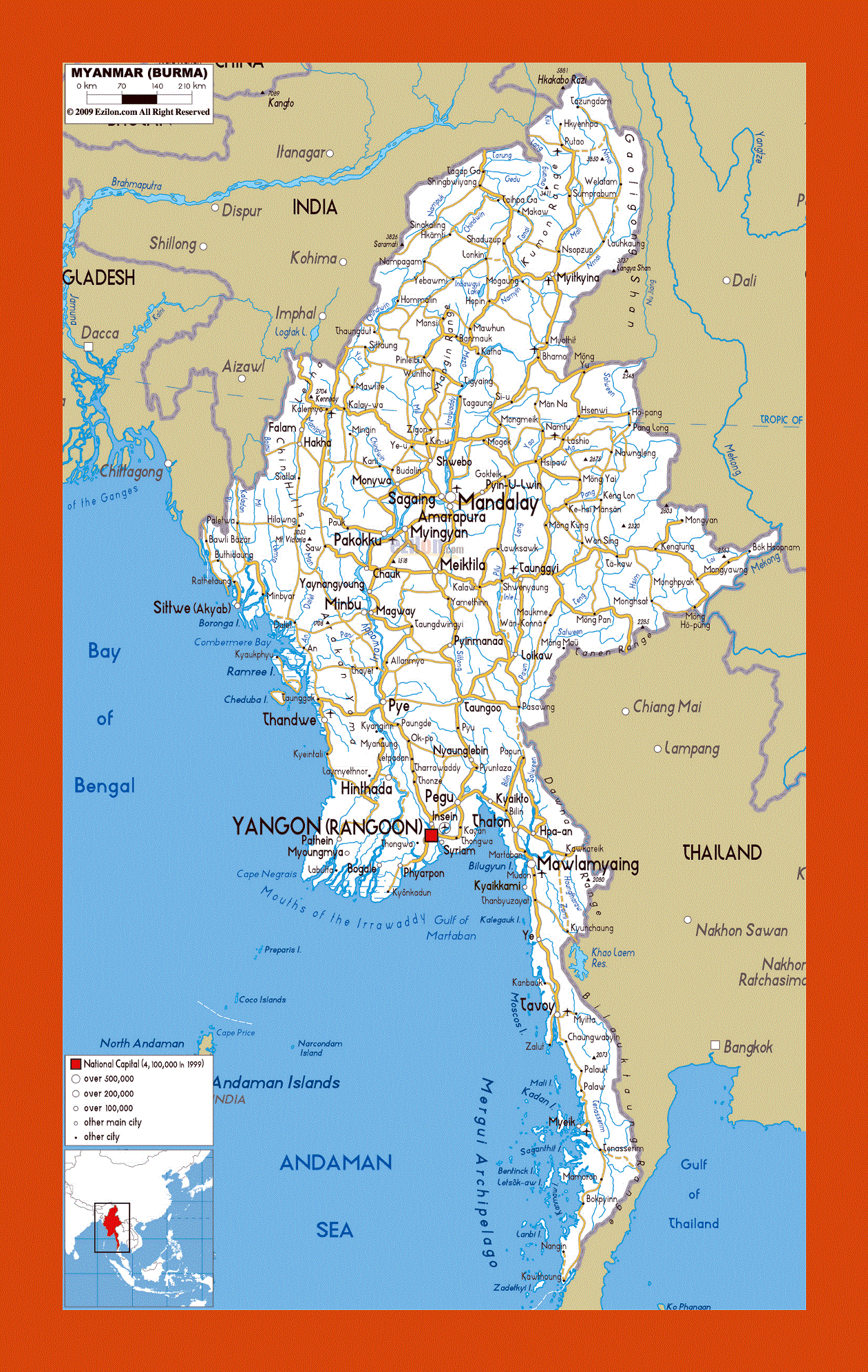 Road map of Myanmar