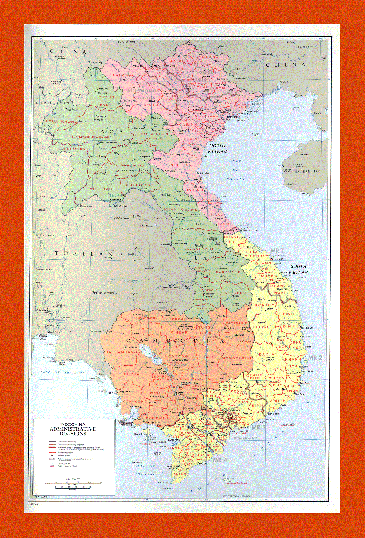Administrative divisions map of Indochina - 1970