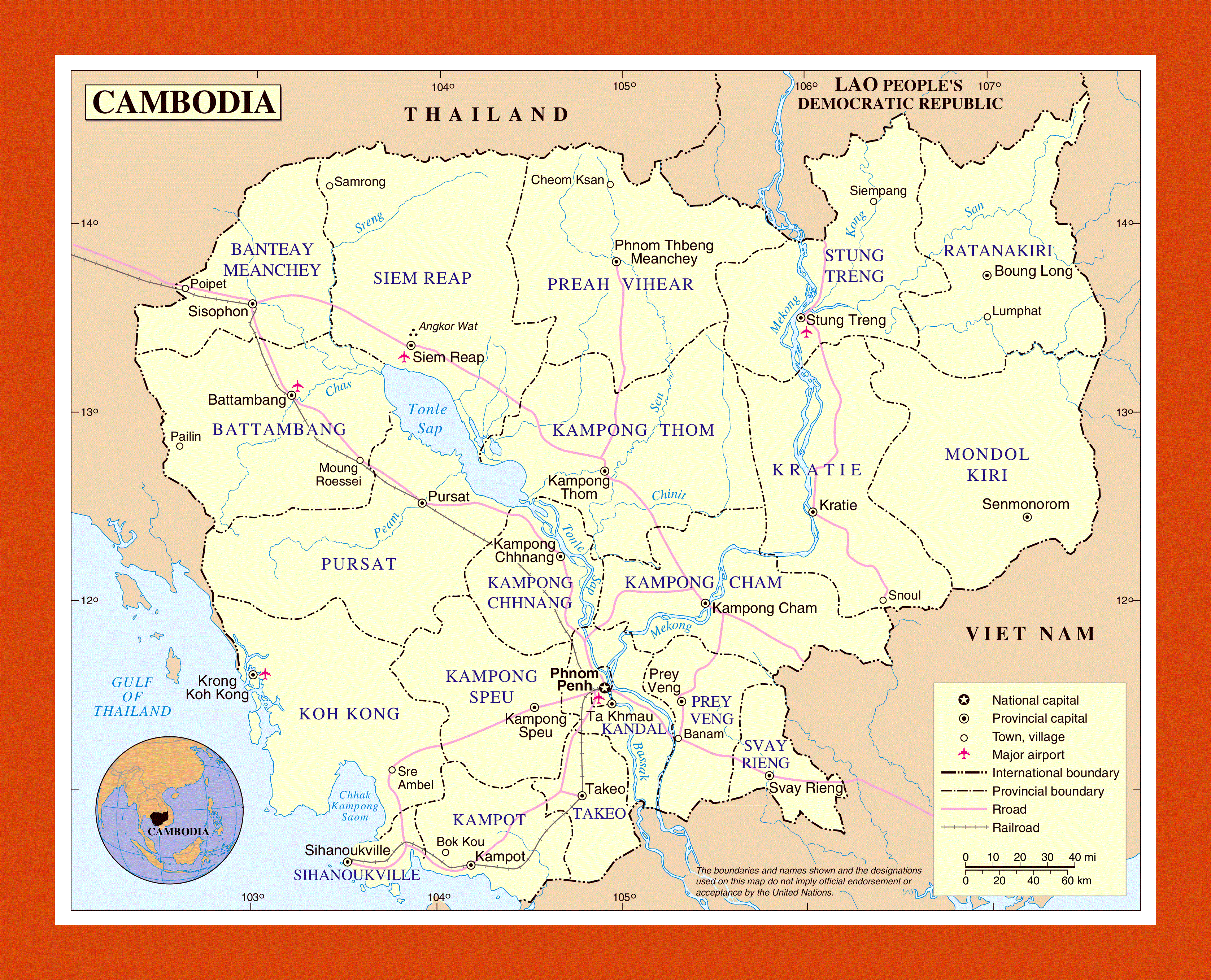 Political And Administrative Map Of Cambodia 