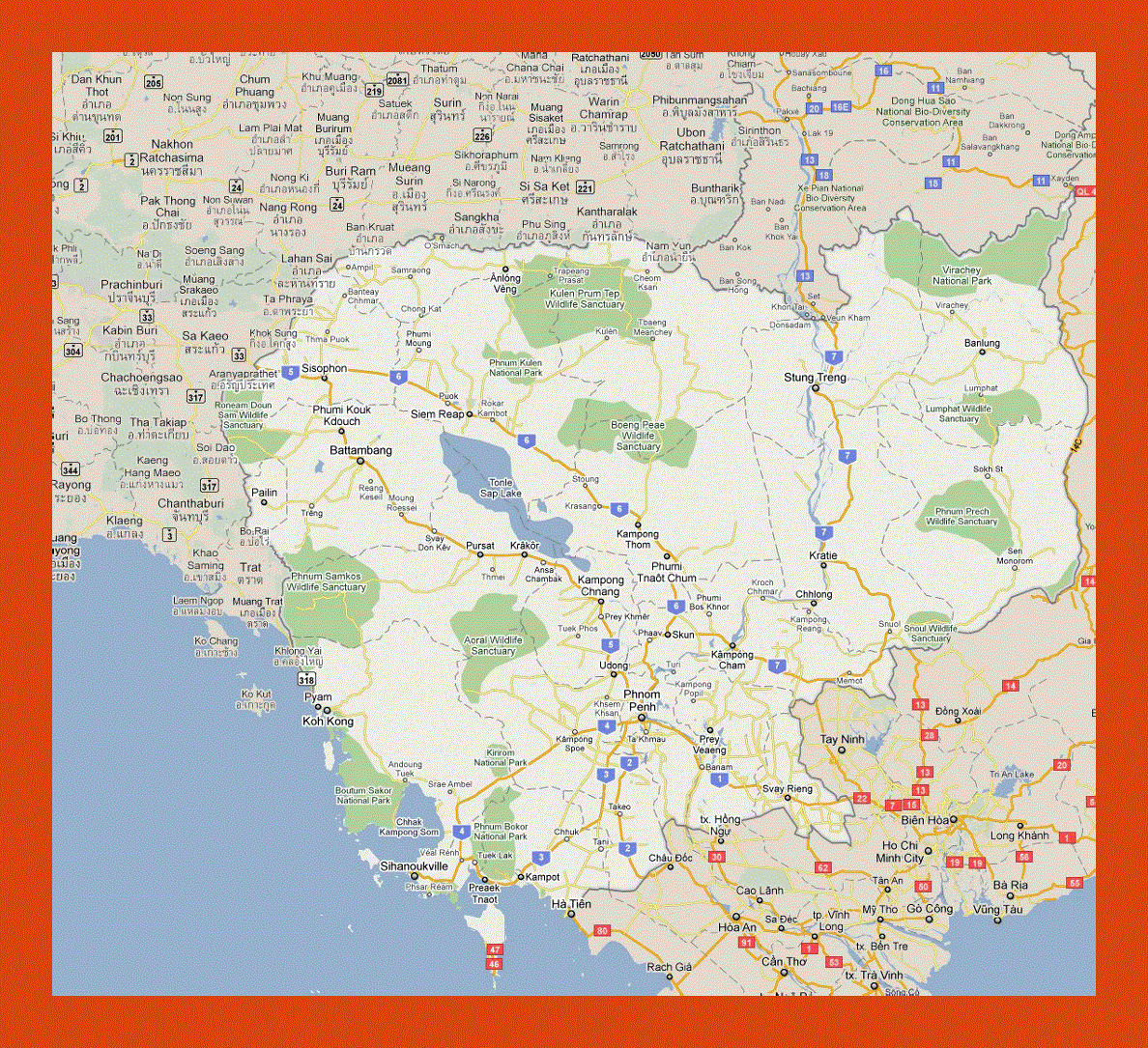 Road map of Cambodia