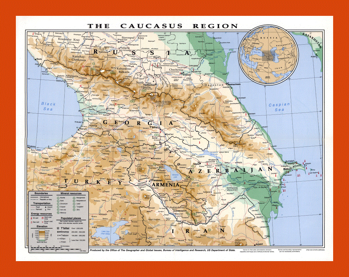 Elevation map of the Caucasus Region - 1994