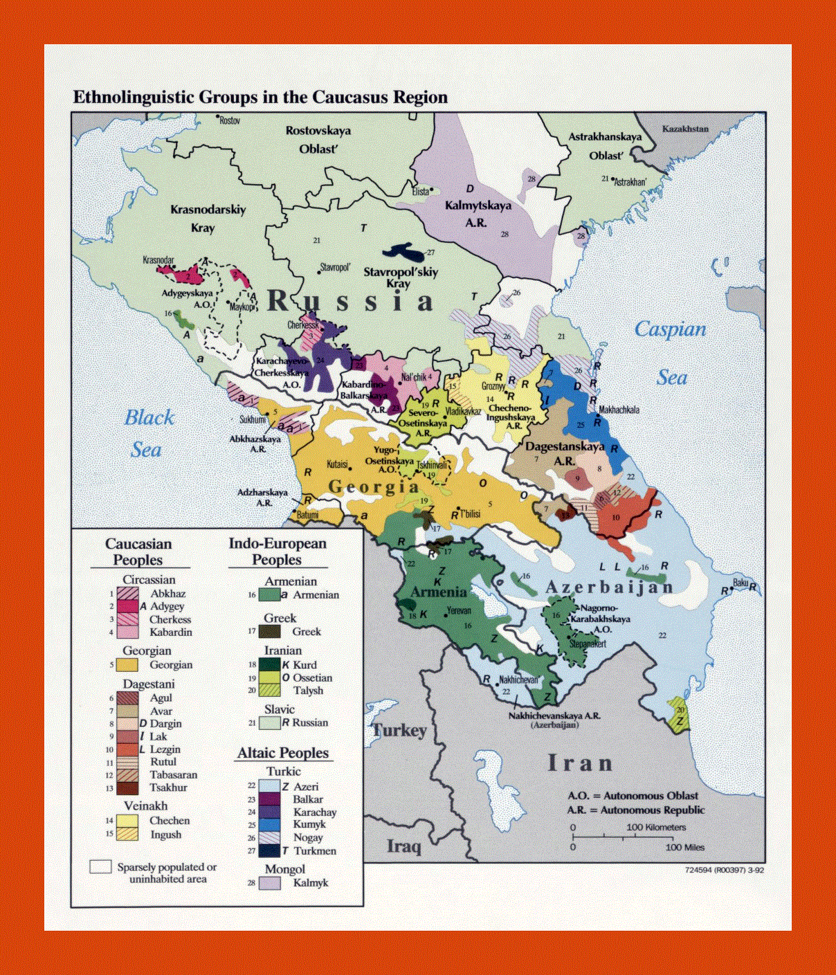 Map of Ethnolinguistic Groups in the Caucasus Region - 1992