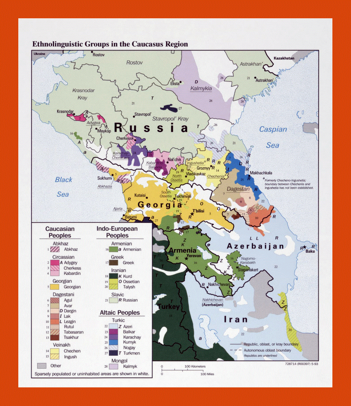Map of Ethnolinguistic Groups in the Caucasus Region - 1993