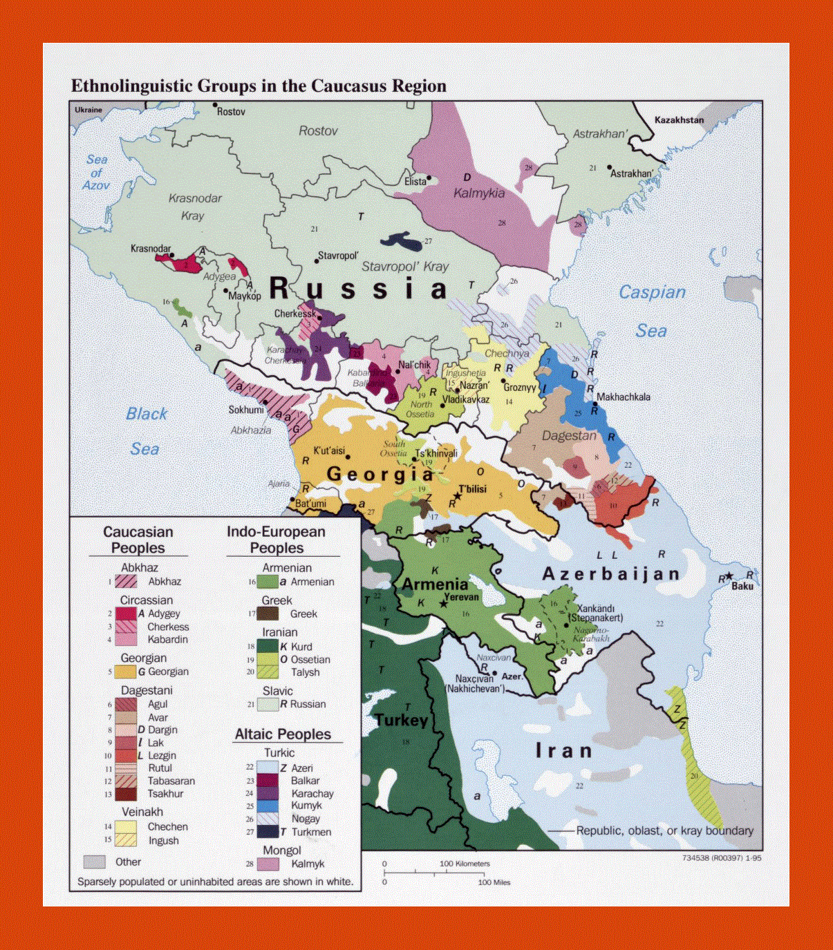 Map of Ethnolinguistic Groups in the Caucasus Region - 1995