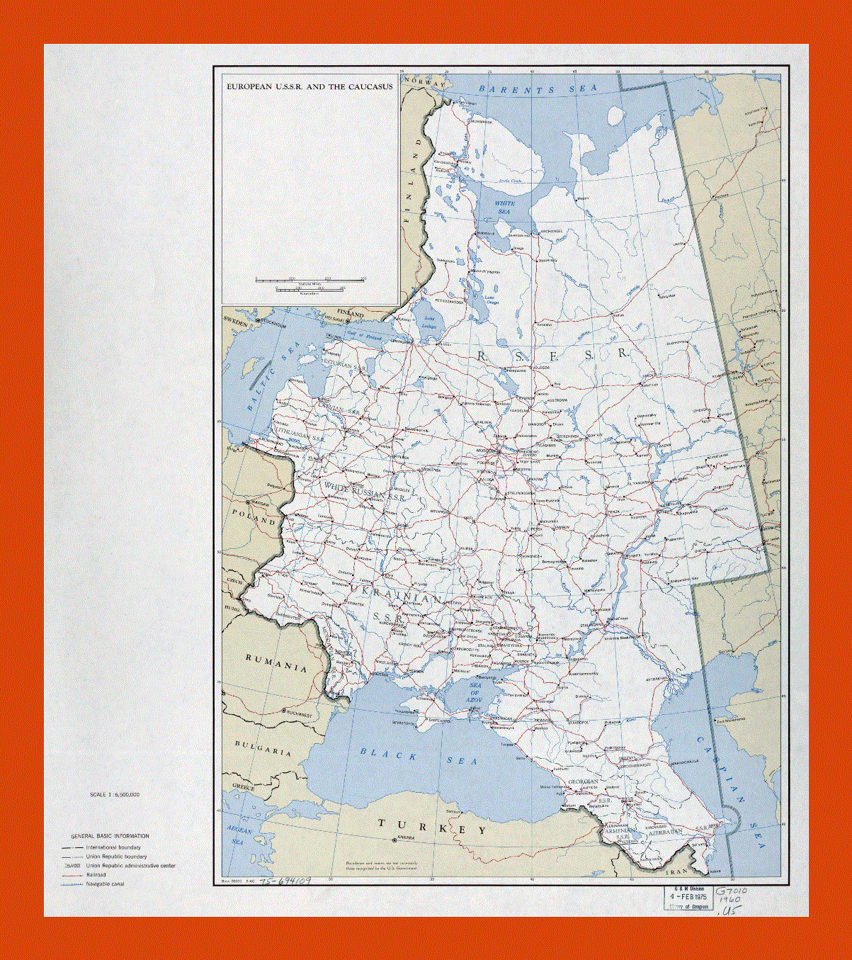 Political and administrative map of European U.S.S.R. and the Caucasus - 1960