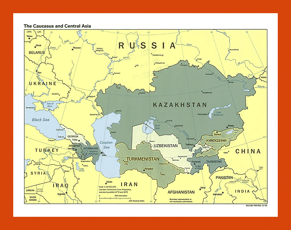 Political map of the Caucasus and Central Asia- 1993