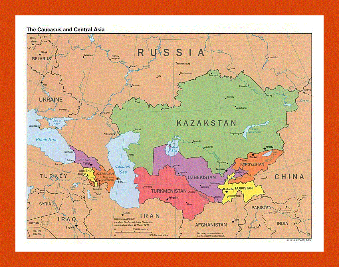 Political map of the Caucasus and Central Asia - 1995