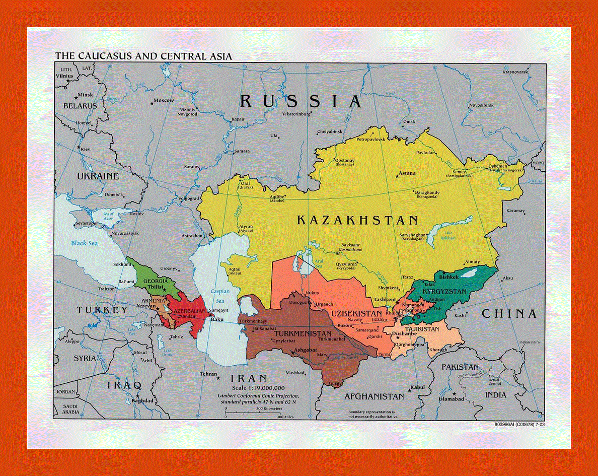 Political map of the Caucasus and Central Asia - 2003