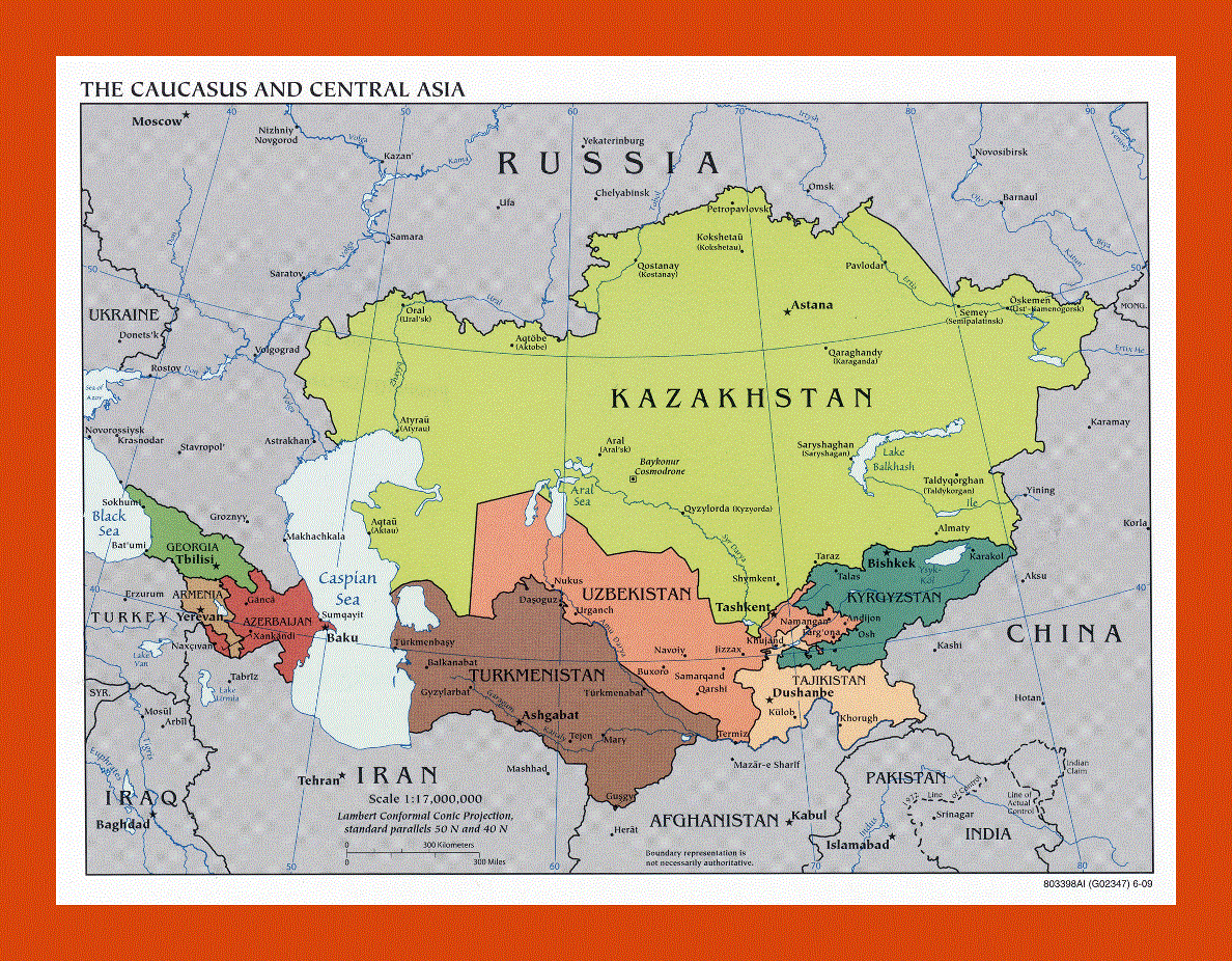 Political map of the Caucasus and Central Asia - 2009
