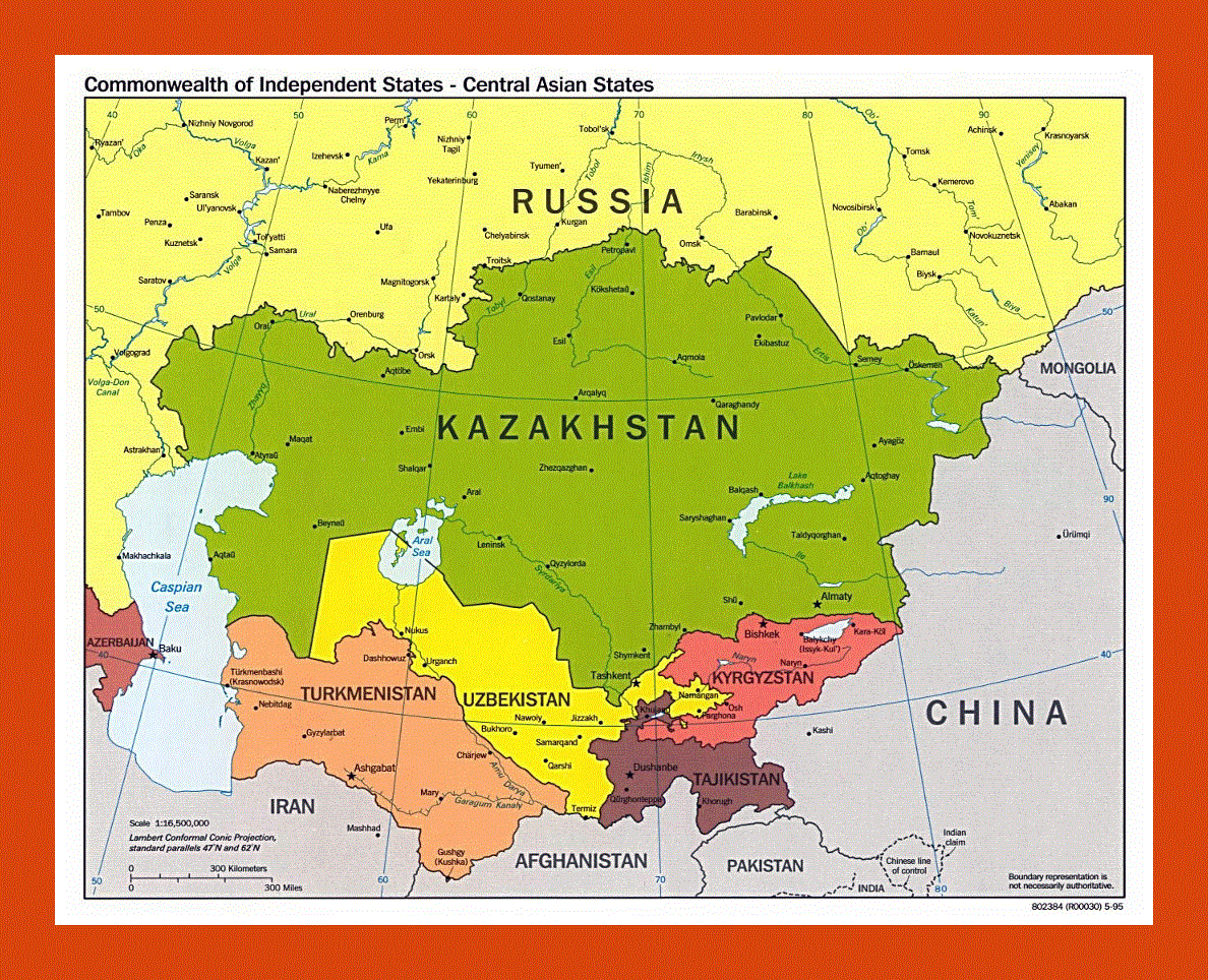 Political map of Central Asian States - 1995