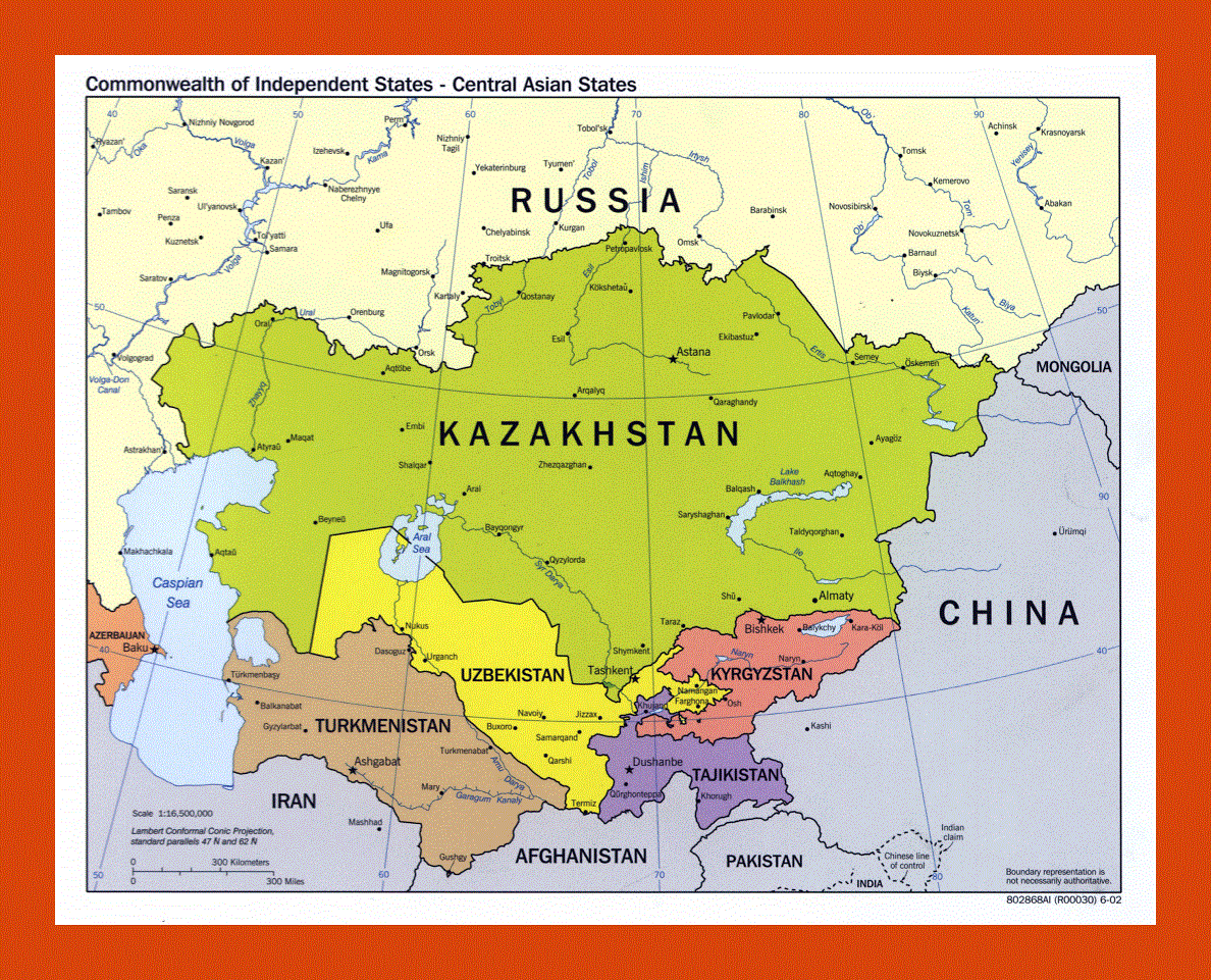 Political map of Central Asian States - 2002
