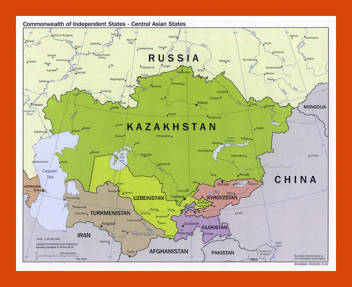 Political map of Central Asian States - 2002