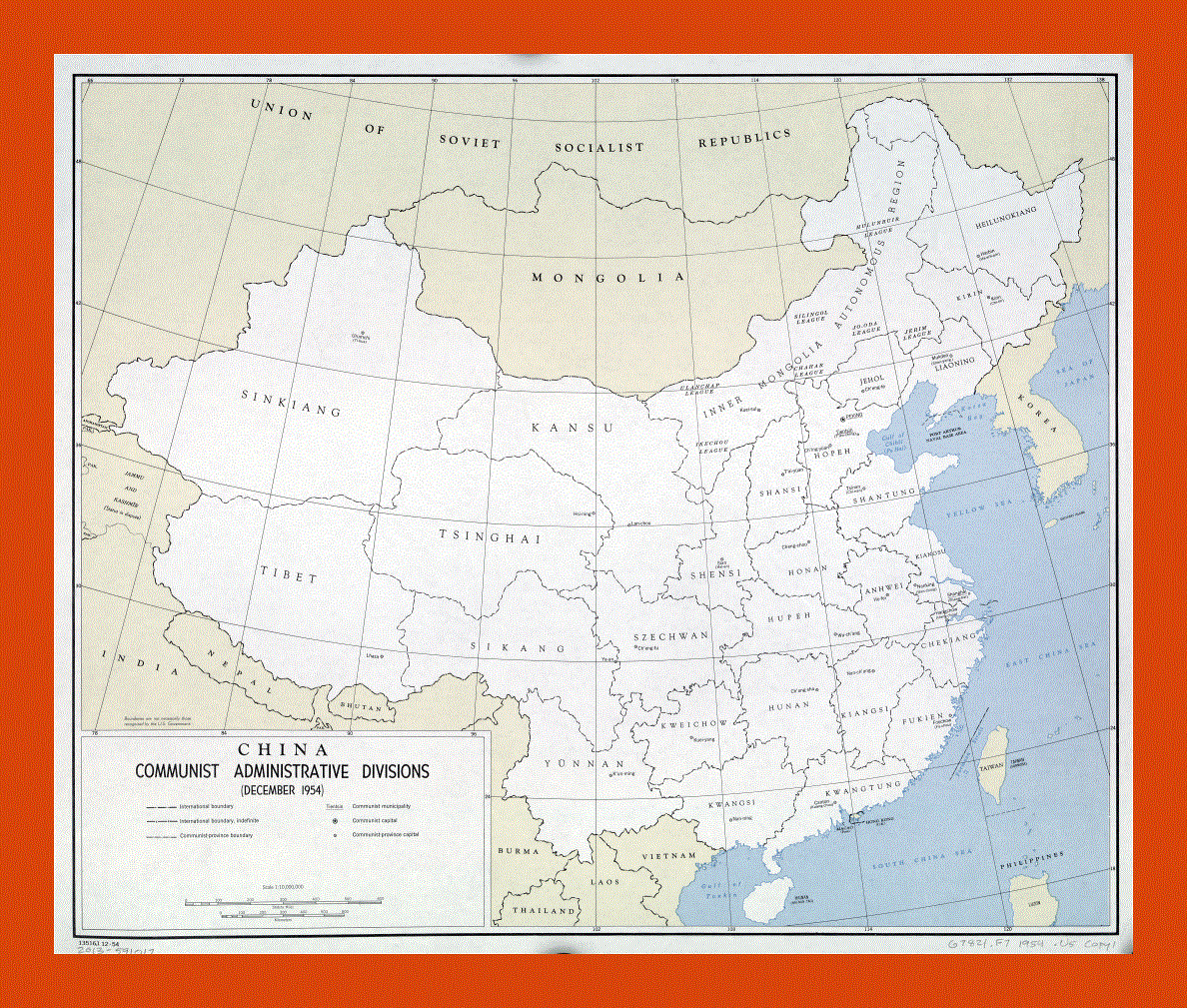 Administrative divisions map of Communist China - 1954