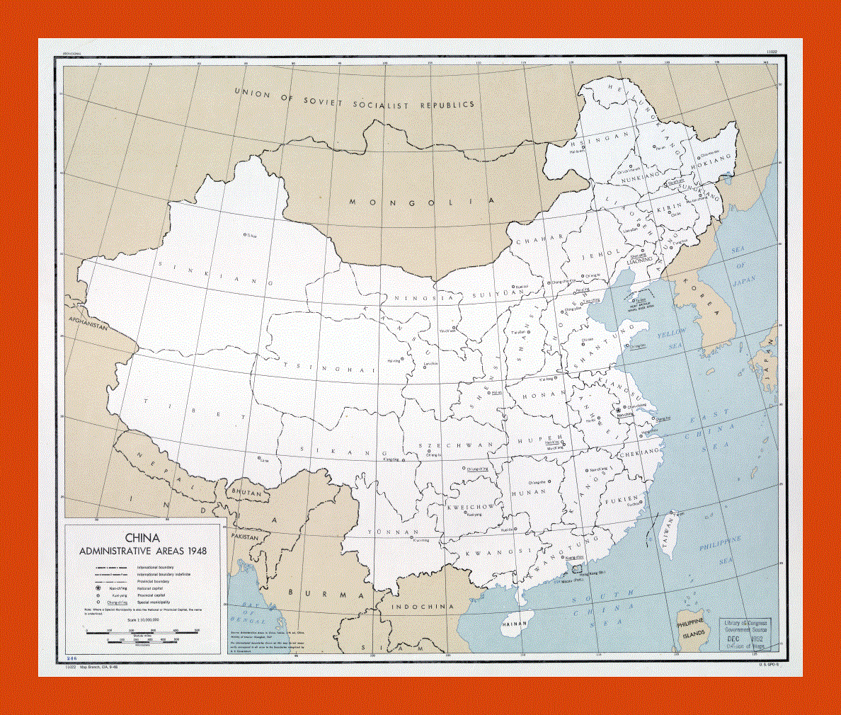 China administrative areas map - 1948