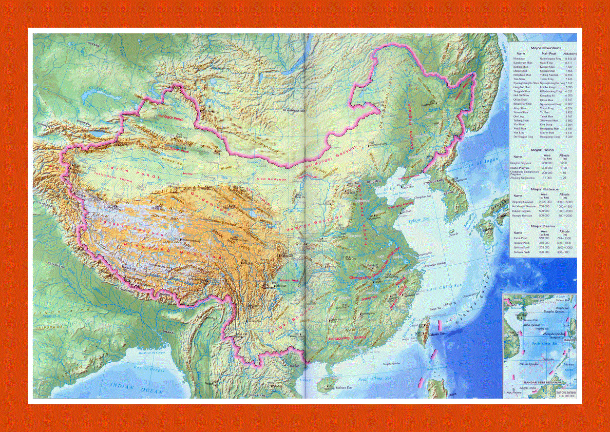 China topographical map in english