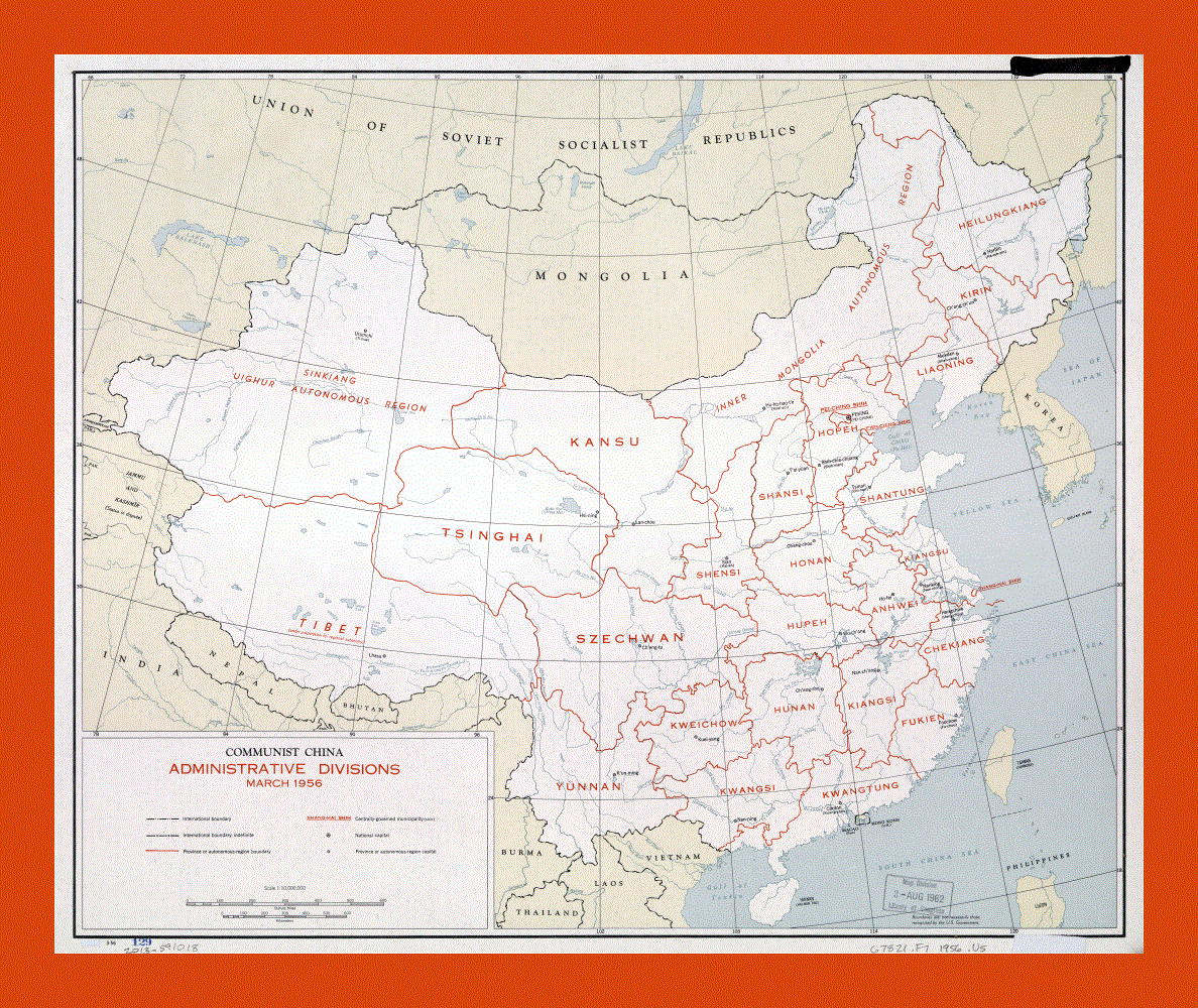 Communist China administrative divisions map - 1956