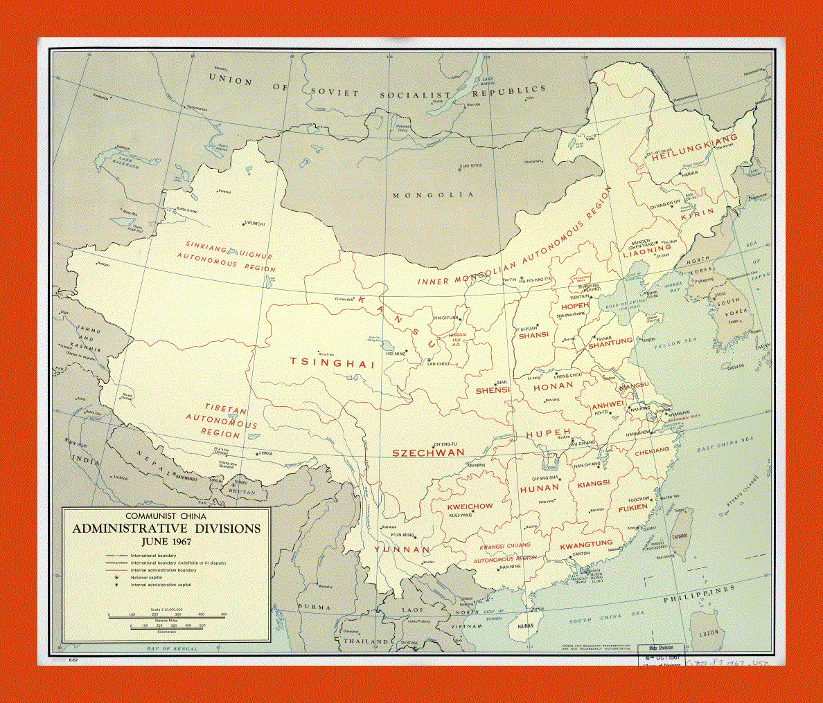 Communist China administrative divisions map - 1967