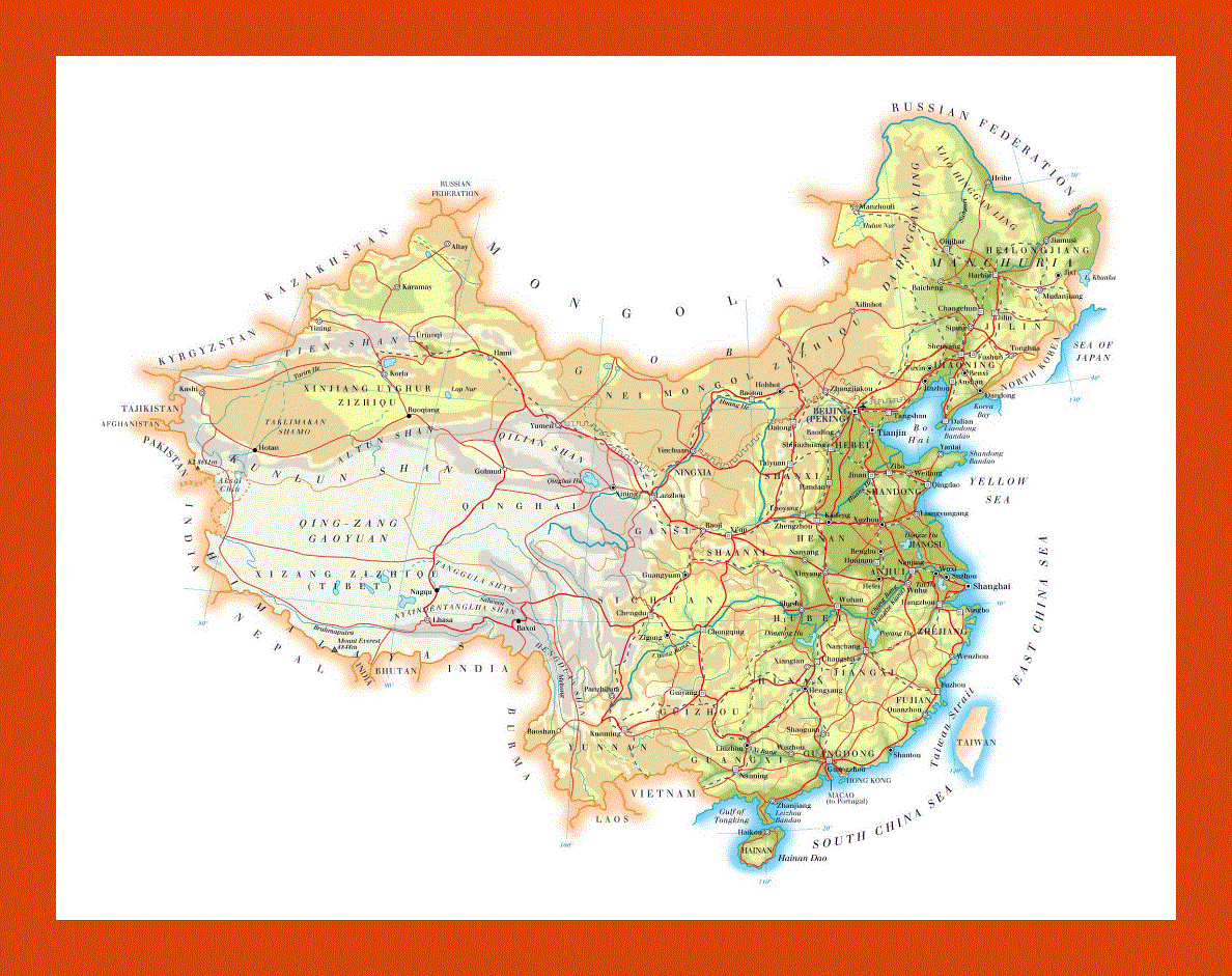 Elevation map of China