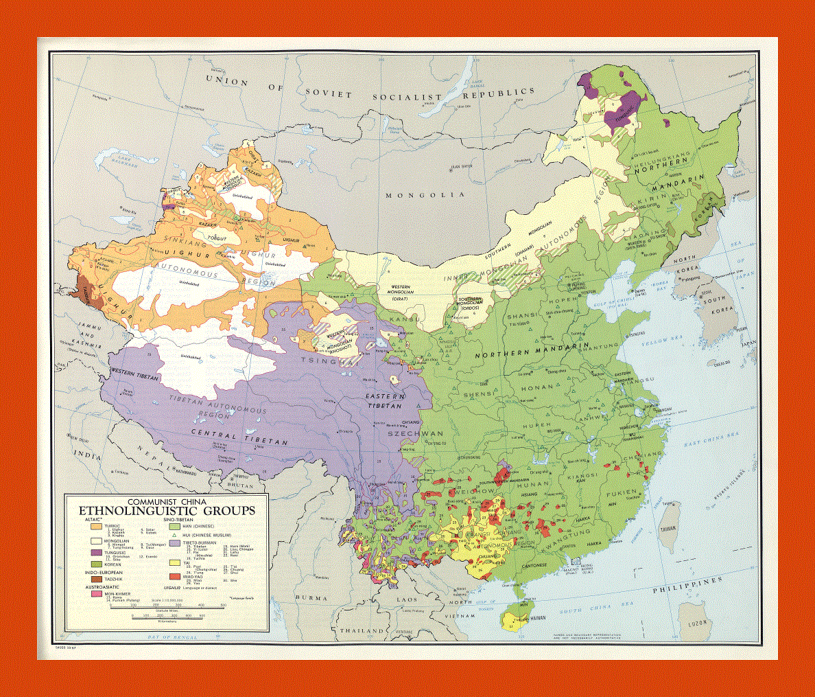 Ethnolinguistic groups map of Communist China - 1967
