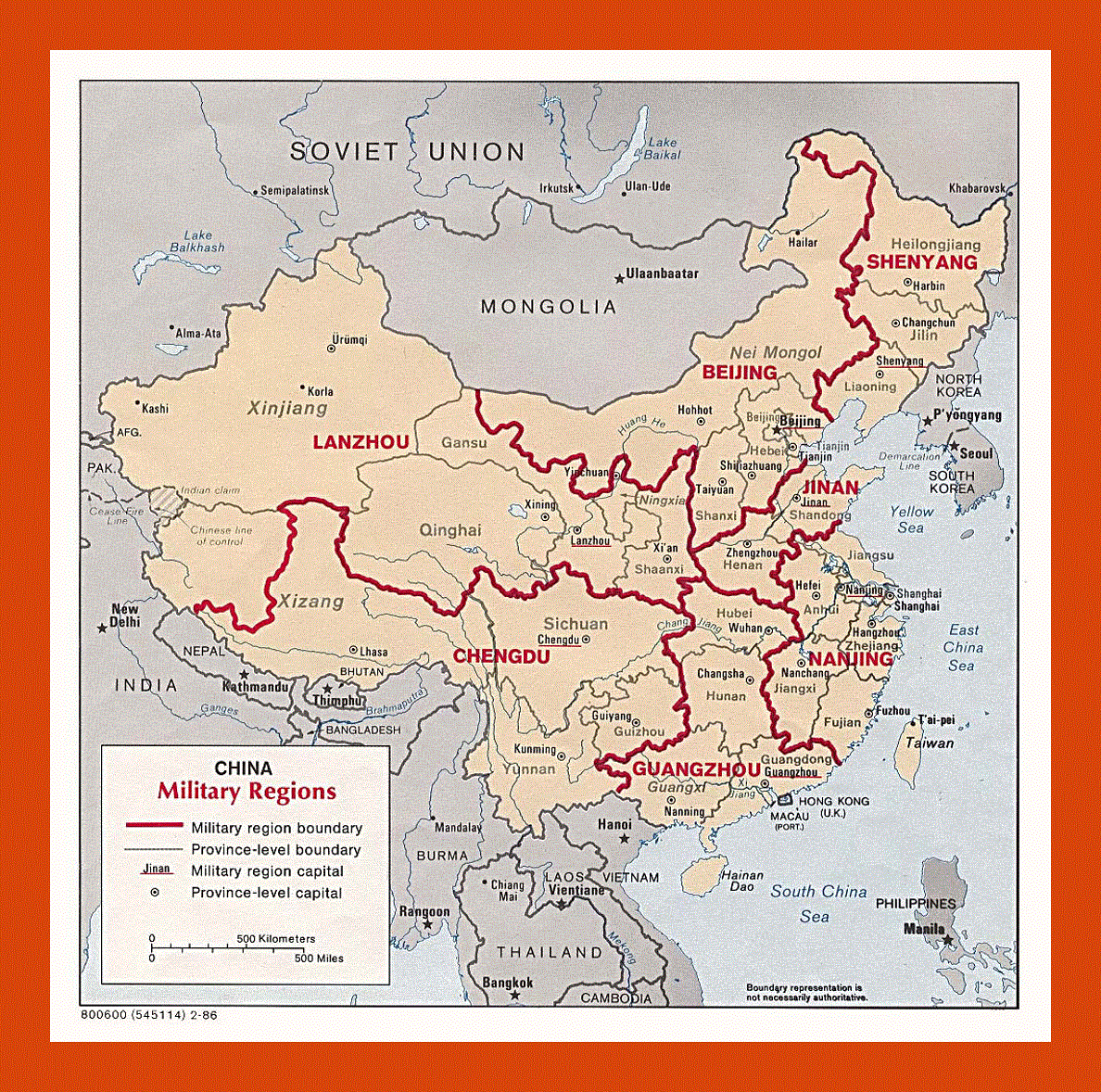 Military regions map of China - 1986