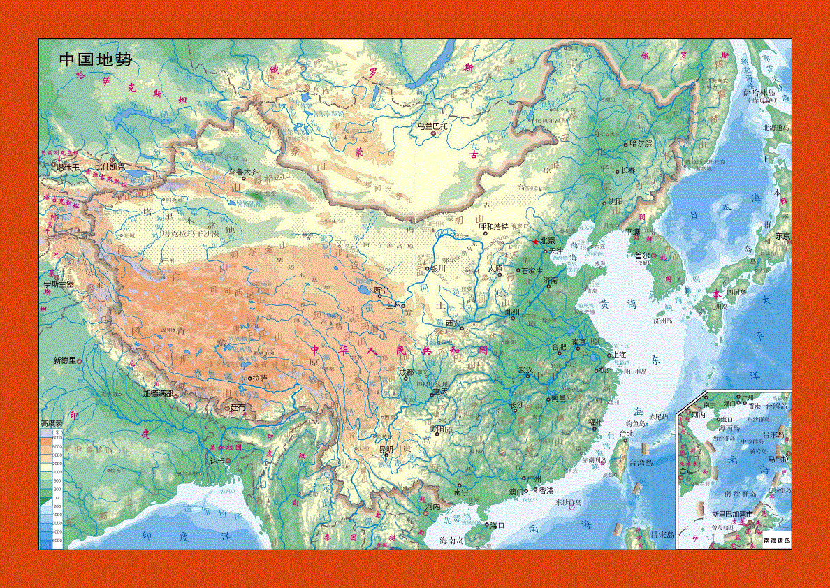 Physical map of China in chinese