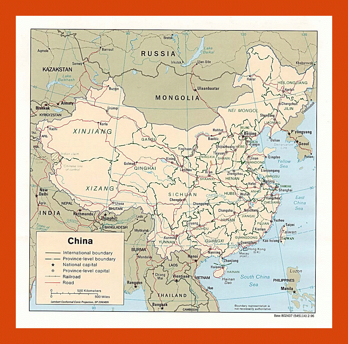 Political and administrative map of China - 1996