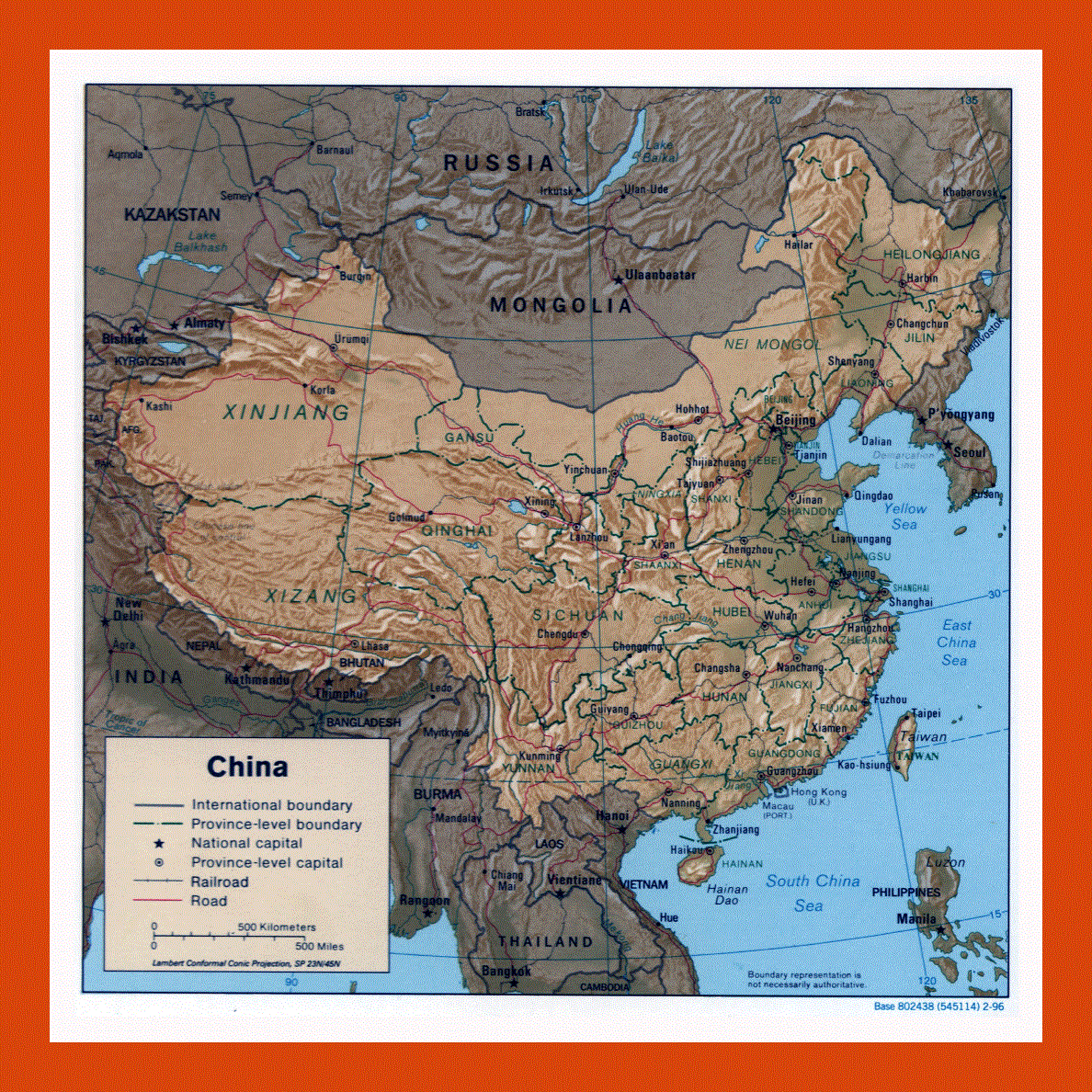 Political and administrative map of China - 1996