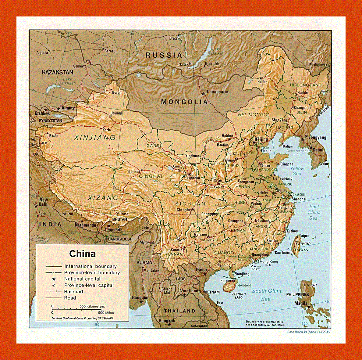 Political and administrative map of China - 1996