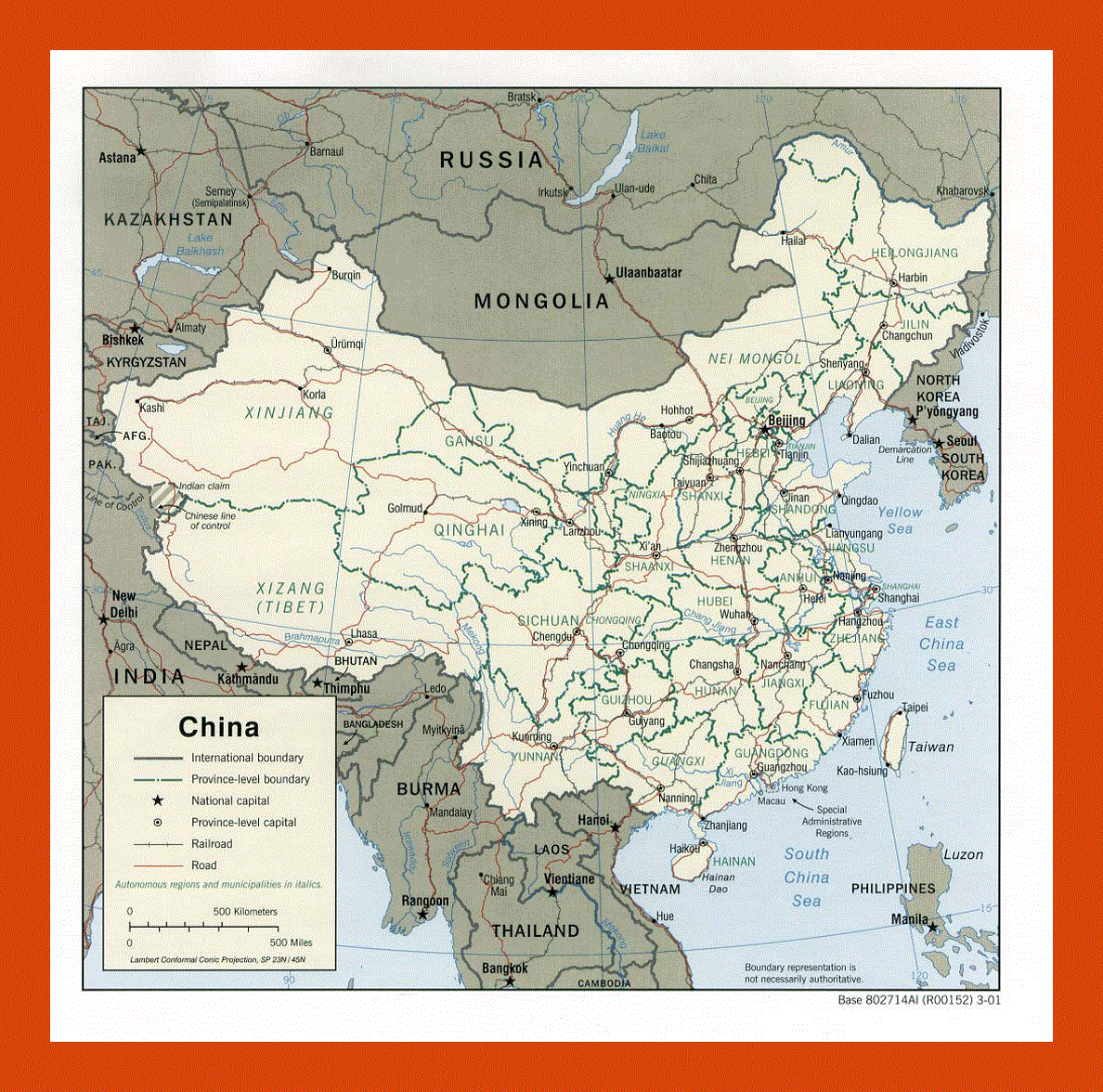 Political and administrative map of China - 2001