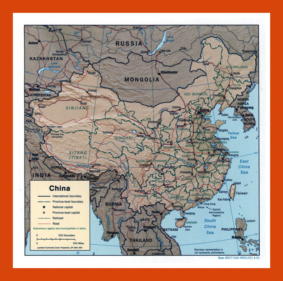 Political and administrative map of China - 2001