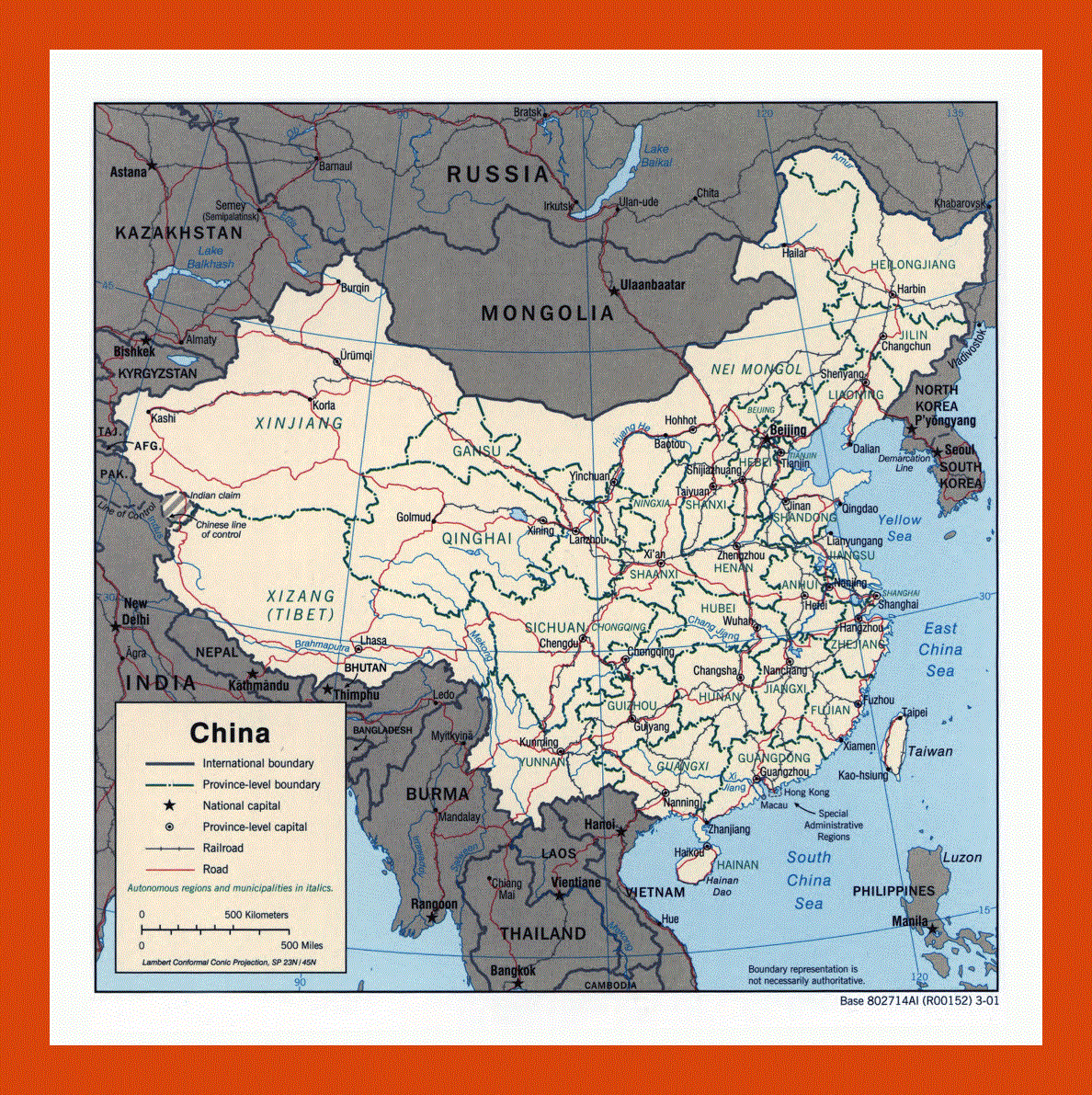 Political and administrative map of China - 2001