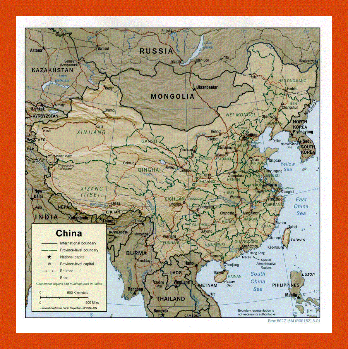 Political and administrative map of China - 2001