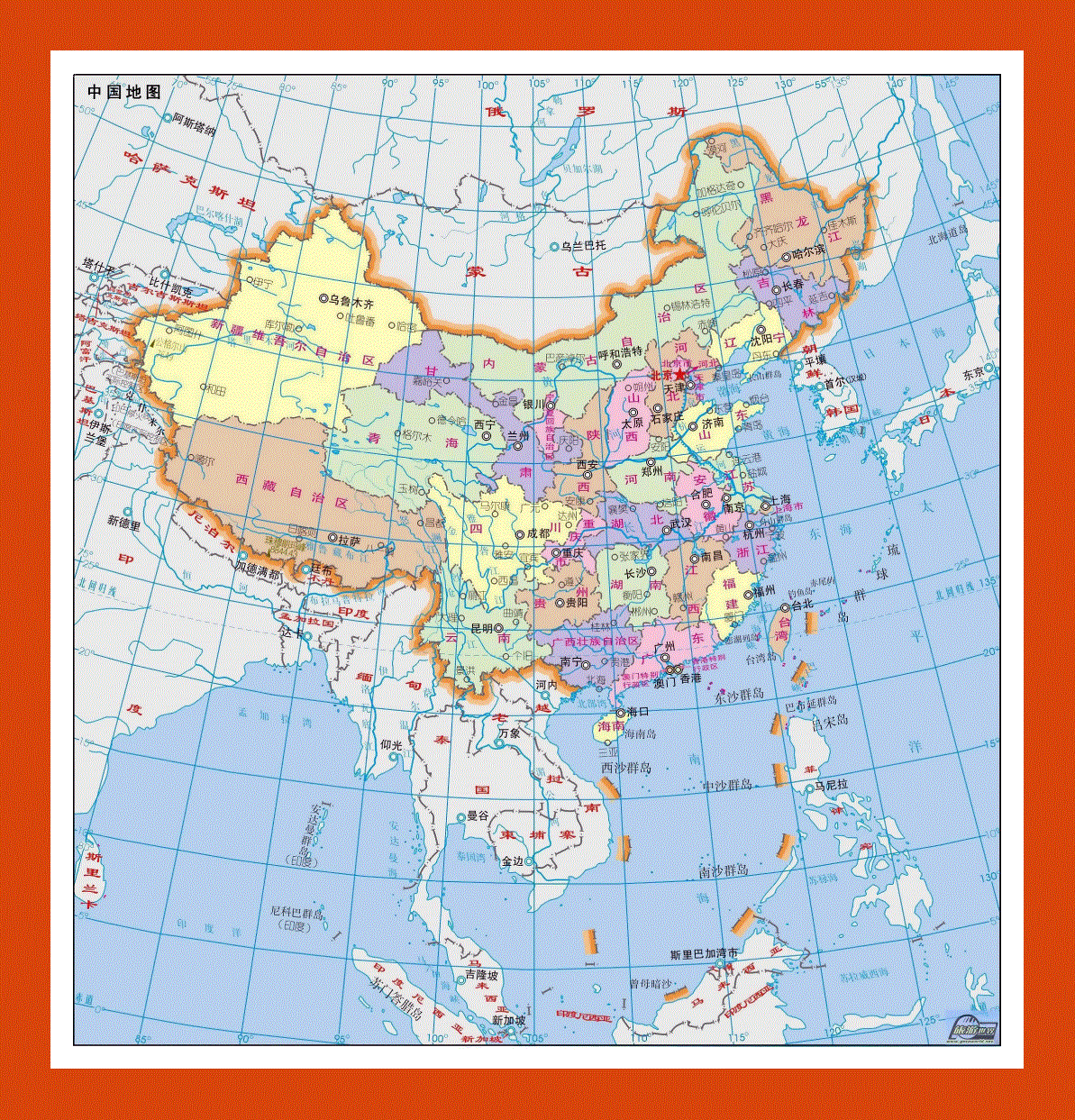 Political and administrative map of China in chinese