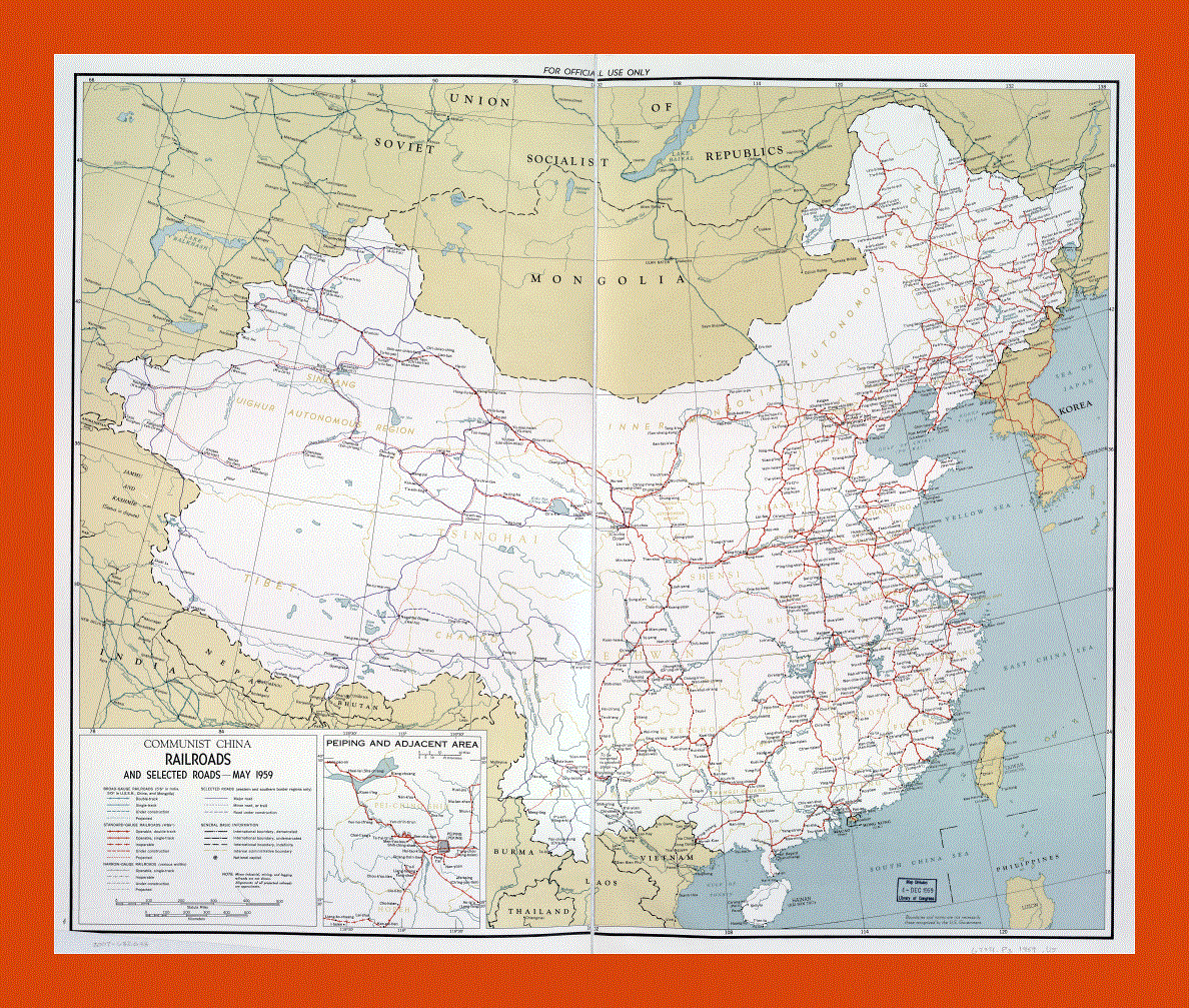 Railroads map of Communist China - 1959