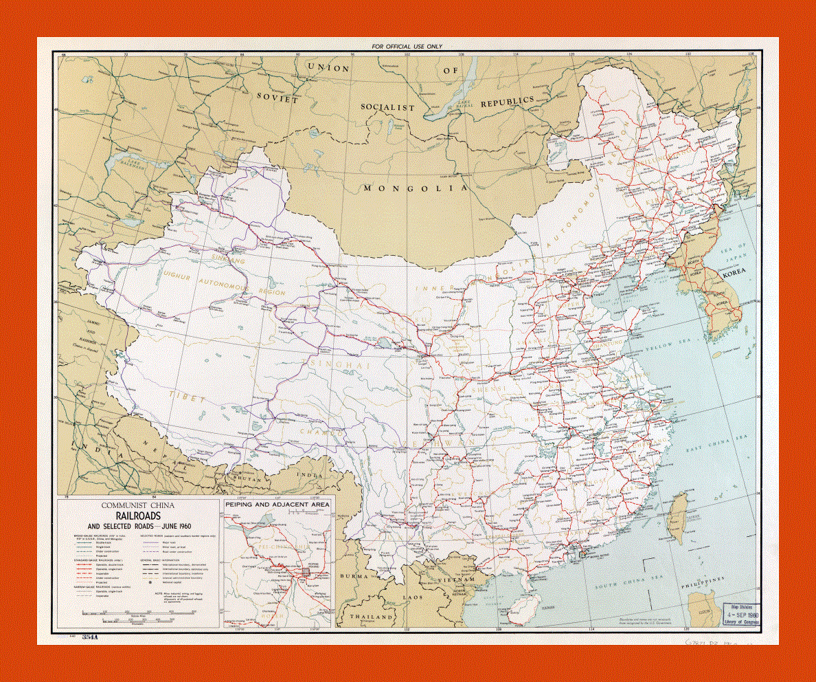 Railroads map of Communist China - 1960